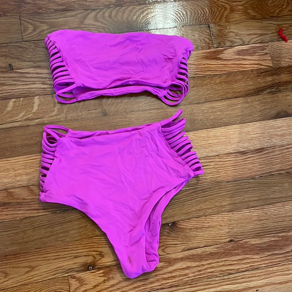 HOT PINK l space high waisted strapless bikini